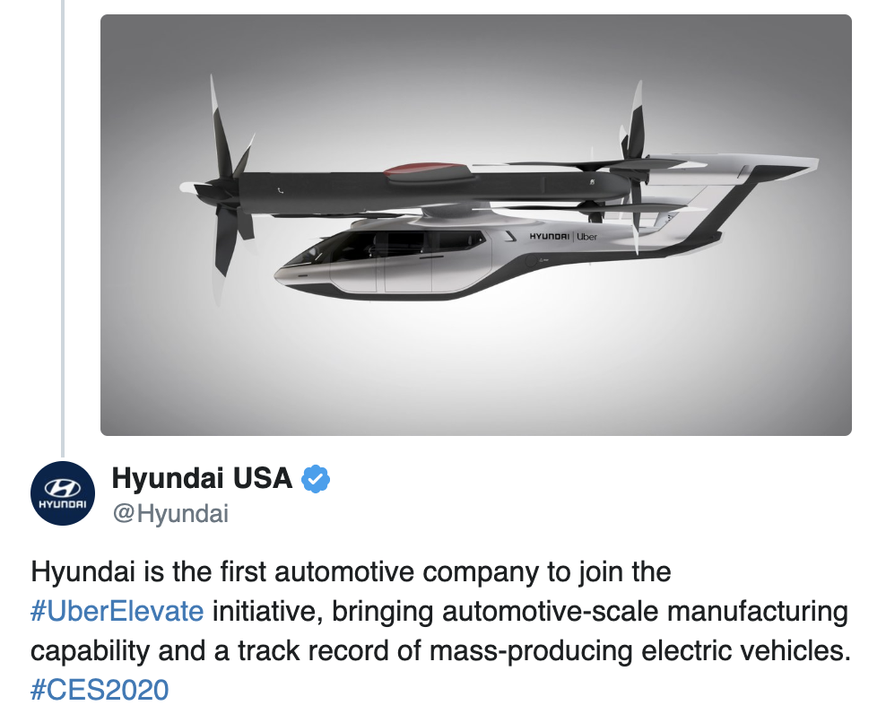 Hyundai Taxi aérien avec Uber